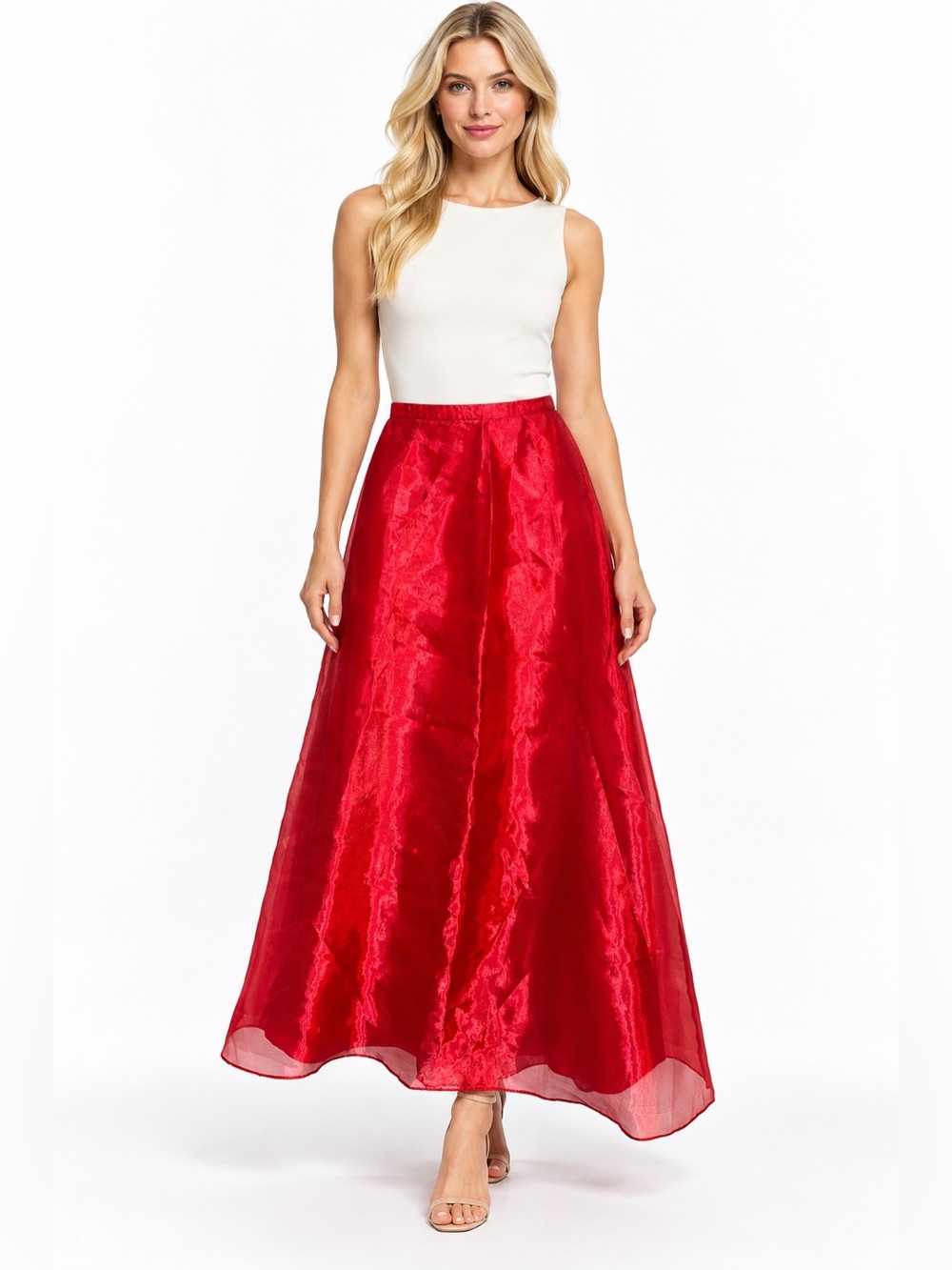 Jessica McClintock For Gunne Sax Red A-Line Maxi Skirt - Elegant Evening Formal